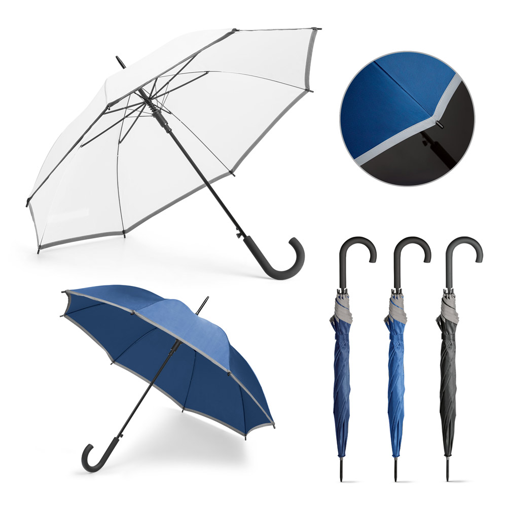 RD 99152-Guarda-chuva personalizado produzido em poliéster com faixa refletora. 